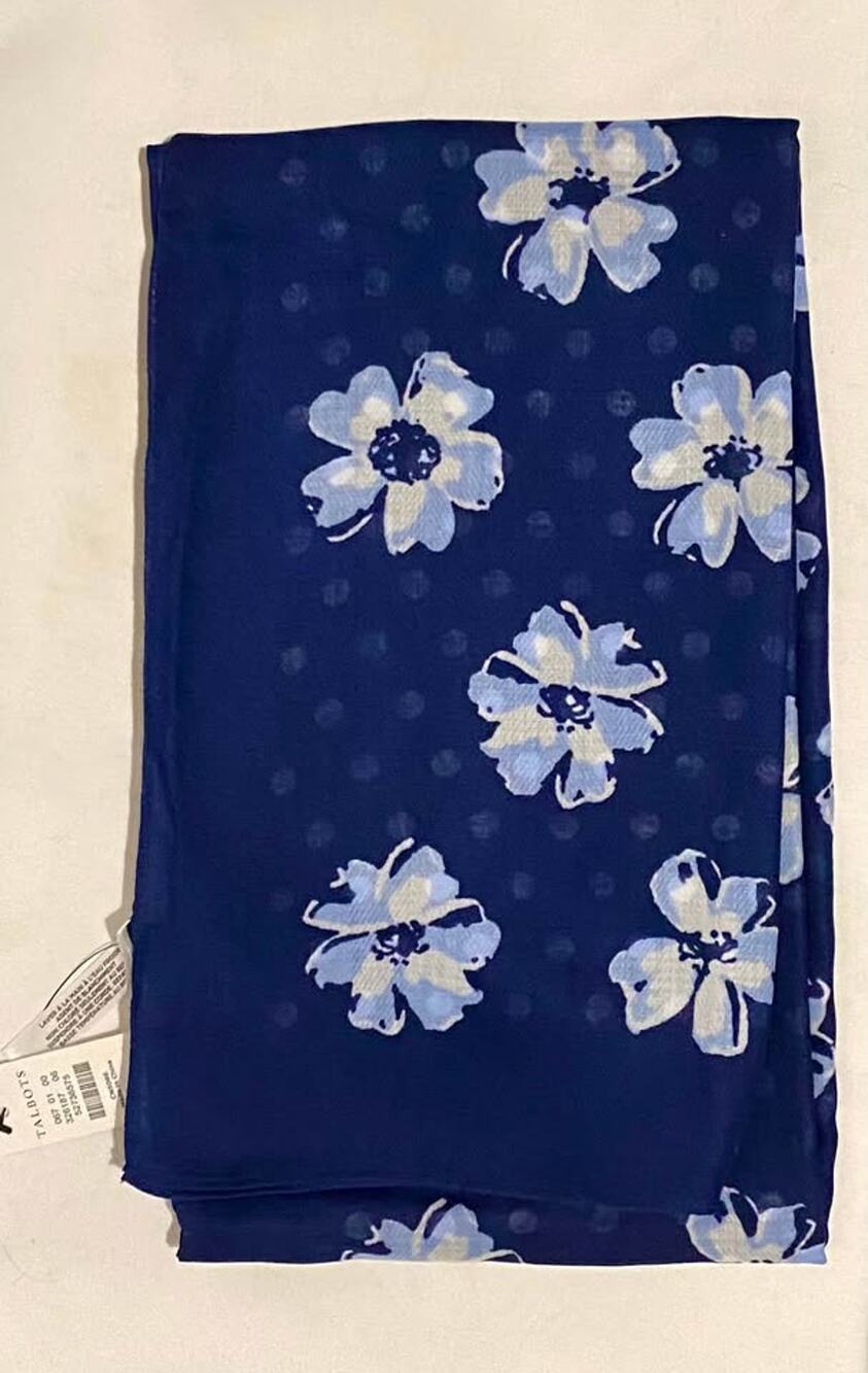 Talbots India Ink Blue Floral Scarf New